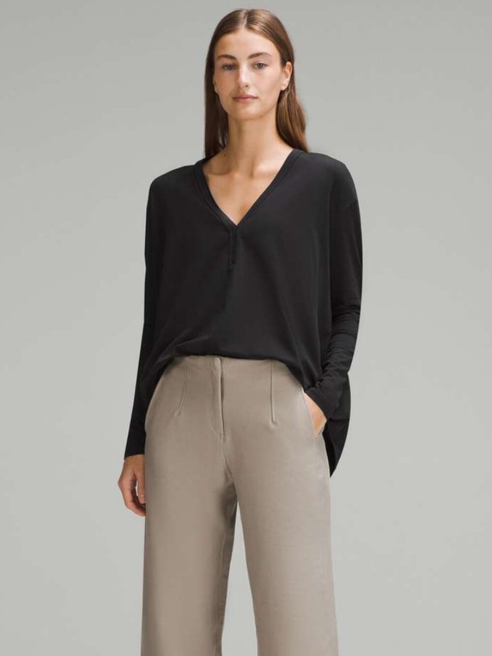 Lululemon Back In Action Pima Cotton V-Neck Long-Sleeve Shirt In Black
